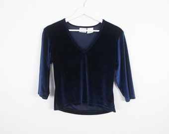 Vintage Navy Blue Velour Top - Size M - Etsy