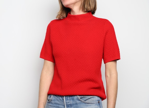 vintage RED y2k 90s mock neck short sleeve slouch… - image 1
