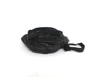 vintage 90s y2k color BLOCK black LEATHER fanny pack market change bag