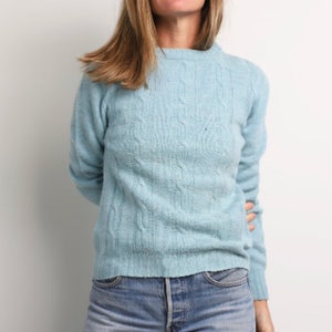 vintage mid-century MINT blue/green wool women's vintage SWEATER super soft vintage 60s sweater size small/medium image 2