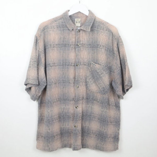 vintage GRUNGE 1990s pastel with contrast RUSTY brand skater boxy button up long sleeve flannel shirt -- men's size large