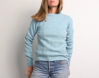 vintage mid-century MINT blue/green wool women's vintage SWEATER super soft vintage 60s sweater - size small/medium