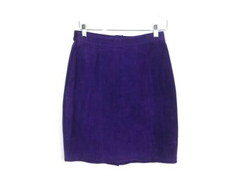 vintage SUEDE mini pencil SKIRT purple leather 1990s skirt -- size 7/8
