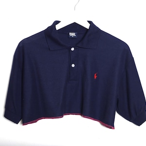 vintage RALPH LAUREN blue and red CROP top Polo brand vintage 80s boxy crop top -- Free Shipping U.S.A