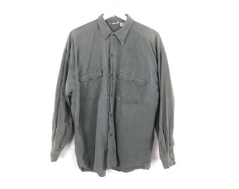 BLACK/grey 90s DENIM oxford shirt faded button up down finish -- size large men's