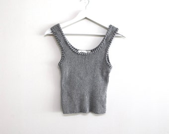 vintage 80s 90s SILVER specked vintage RIBBED tank top super soft women's top -- size small