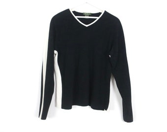 vintage BLACK & white y2k v-neck fitted women's ACETONE vintage two tone skater sweater -- size large