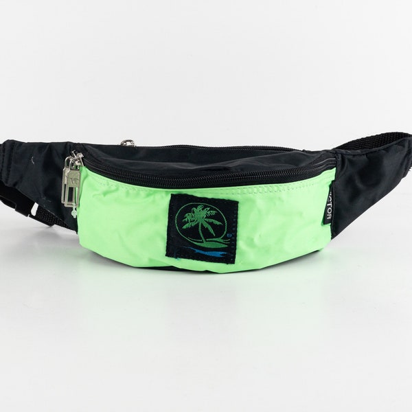 vintage BLACK & neon green vintage 90s y2k fanny pack adjustable waist -- great condition