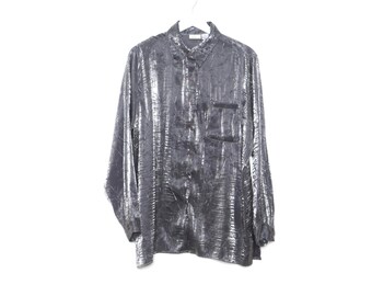 vintage SILVER shimmer slouchy oversize 1990s y2k 2000s lightweight billowing BLOUSE club style vintage top -- size large - FREE shipping