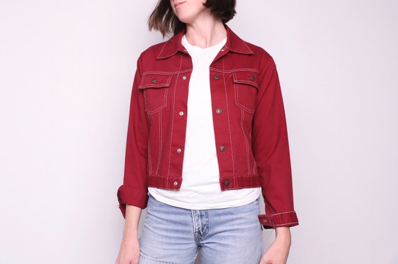 maroon denim jacket womens
