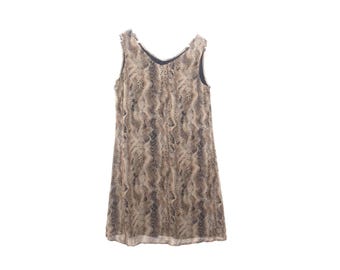 vintage SILK slinky leopard cheetah print MIDI vintage fall winter layered DRESS -- Free Shipping U.S.A