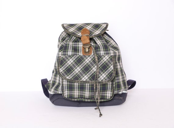 green plaid backpack