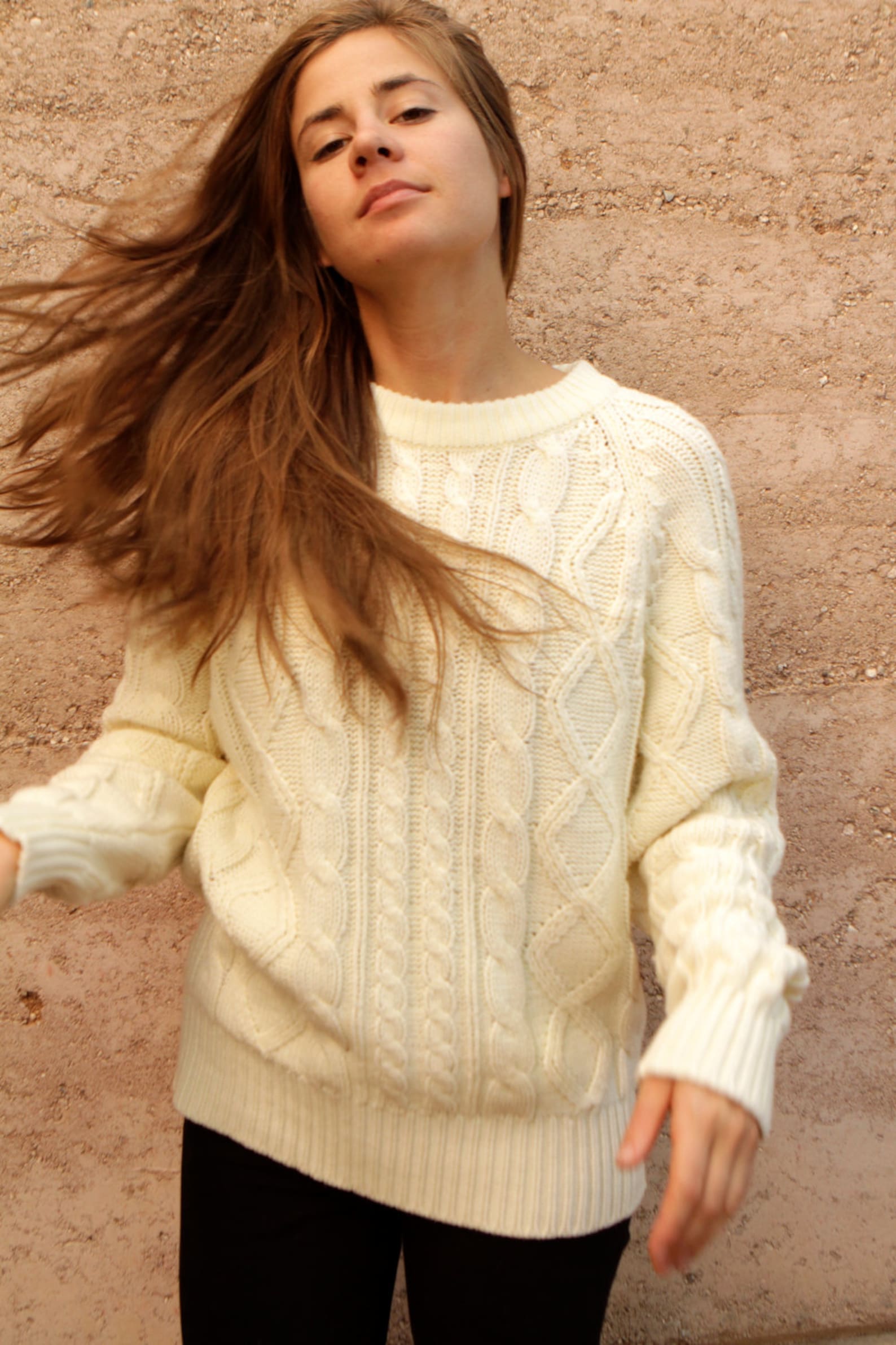 CREAM cable knit sweater SLOUCHY oversize warm cozy winter Etsy