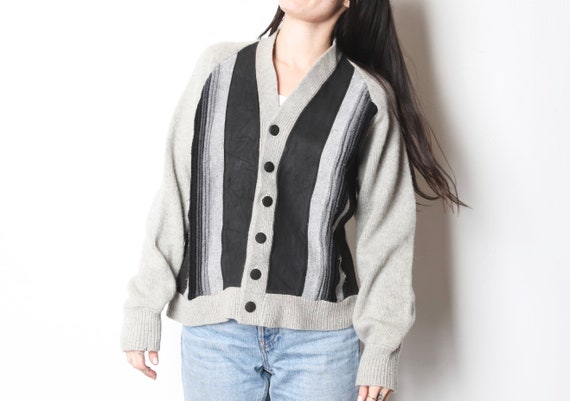 vintage wool & suede CARDIGAN warm cozy WINTER car