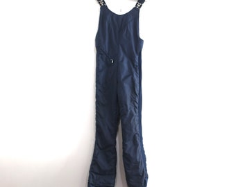 vintage MID-century BLUE winter ski snowboard coveralls overalls waterproof slopes ready -- size small women's ski bibs