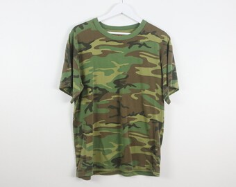 vintage 80s 1990s RINGER outsider camo short sleeve real tree vintage t shirt -- men's size large