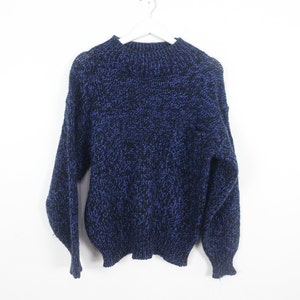 vintage GRUNGE oversize blue & black heathered crewneck SWEATER long sleeve women&#39;s slouchy twin peaks sweater -- size medium