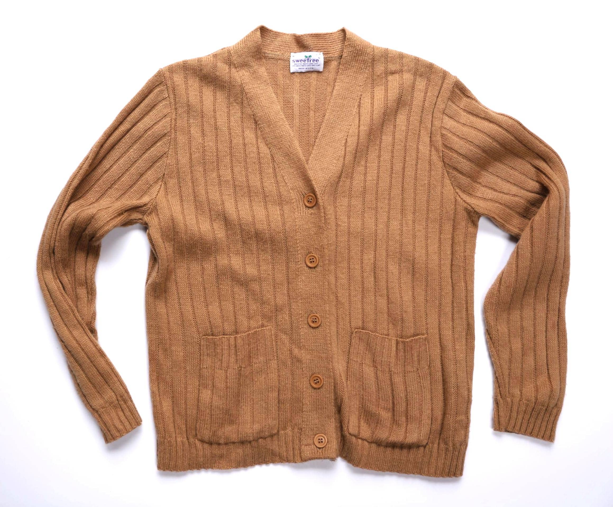 Vintage 60s 70s Knit BROWN Mid Century Cardigan Robe Style Long