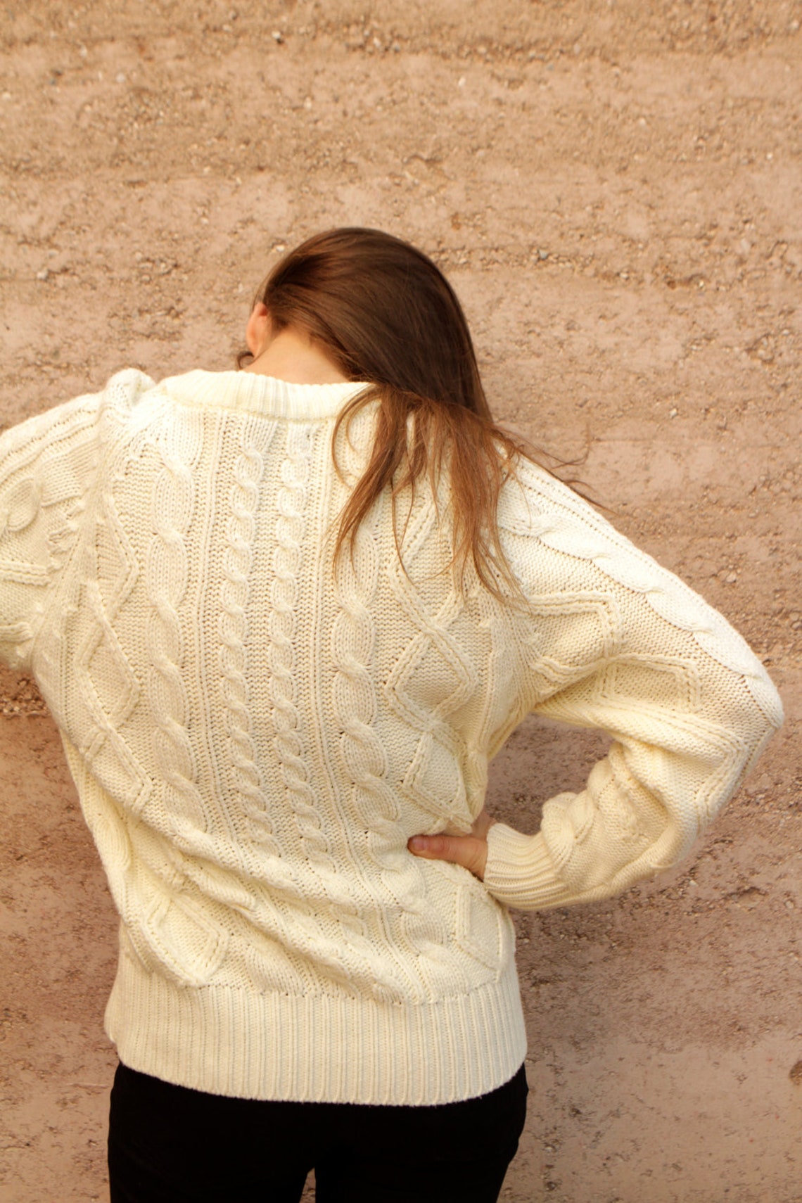 CREAM cable knit sweater SLOUCHY oversize warm cozy winter Etsy