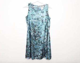 Vintage 1990s y2k teal blue slinky SLIP dress ---size Medium