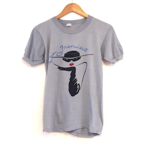 vintage SAN FRANCISCO 1970s 80s slate gray/blue super soft VINTAGE women&#39;s t shirt -- Free shipping U.S.A - Size Small/Medium