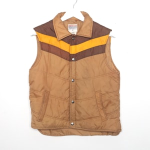 60s tri-color down filled WALLS twin peaks fitted vintage vest JACKET coat -- size X.L.