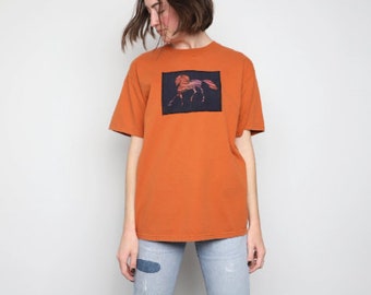 vintage 90s y2k HORSE adobe orange short sleeve vintage t-shirt -- women's size large