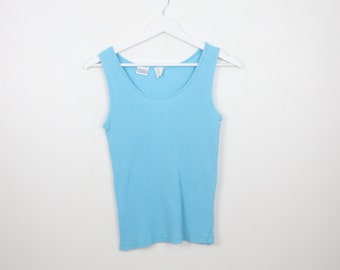 vintage 1990s bright blue vintage super soft RIBBED pullover tank top T-shirt top -- size medium
