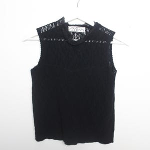 vintage 80s 90s BLACK lace vintage cropped ornate details mock neck TANK top women&#39;s top -- size medium -- FREE shipping