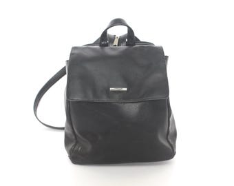 vintage black LEATHER backpack 90s mini purse bag backpack leather BACKPACK rucksack with adjustable straps