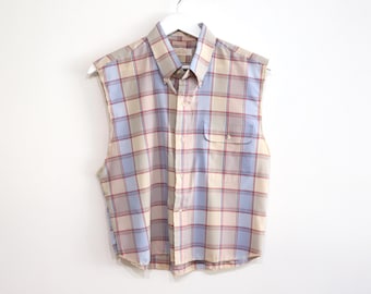 vintage 80s 90s CROP top PLAID collared vintage women's crop top -- size small/medium women's -- FREE shipping U.S.A