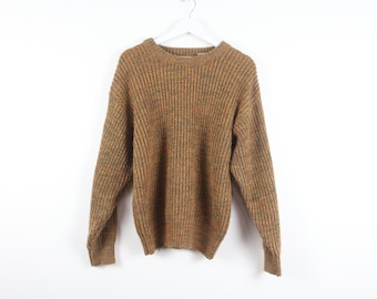 vintage burnt ORANGE/Brown chunky super soft 1990s y2k grunge boxy women's vintage sweater -- size medium