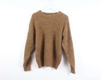 vintage burnt ORANGE/Brown chunky super soft 1990s y2k grunge boxy women's vintage sweater -- size medium