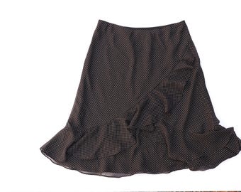 vintage layered ASYMMETRICAL polka dot midi Black & White 2000s y2k skirt -- size medium