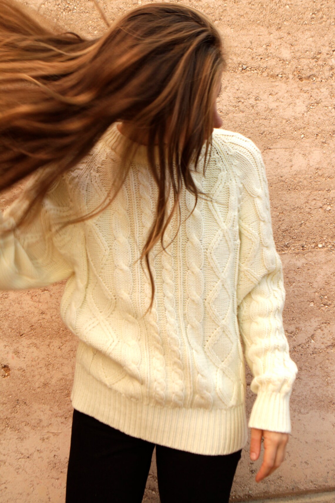 CREAM cable knit sweater SLOUCHY oversize warm cozy winter Etsy