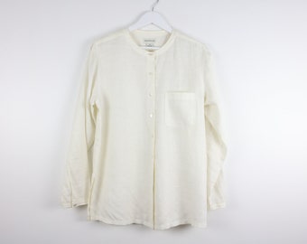 vintage 1990s y2k cream linen sheer CREAM long sleeve button up down shirt - women's size medium (oversize)