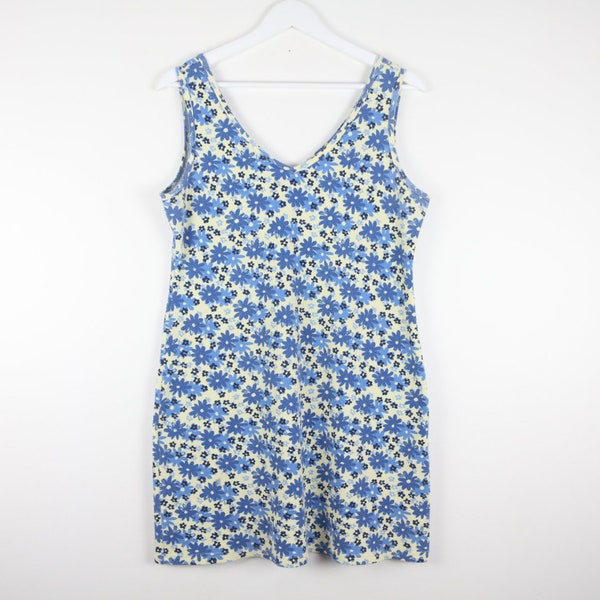 vintage 90s y2k blue, yellow & white MINI short DRESS vintage 90s y2k grunge floral dress -- size small/medium