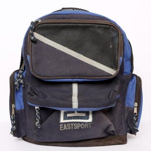 vintage 90s y2k EASTSPORT athletic black & BLUE tourist vintage distressed y2k backpack bag -- FREE shipping U.S.A.
