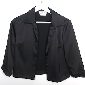 vintage Black shimmery CROPPED blazer boxy JACKET shrug 1990s y2k A. Byer brand summer coat -- size medium - FREE shipping U.S.A