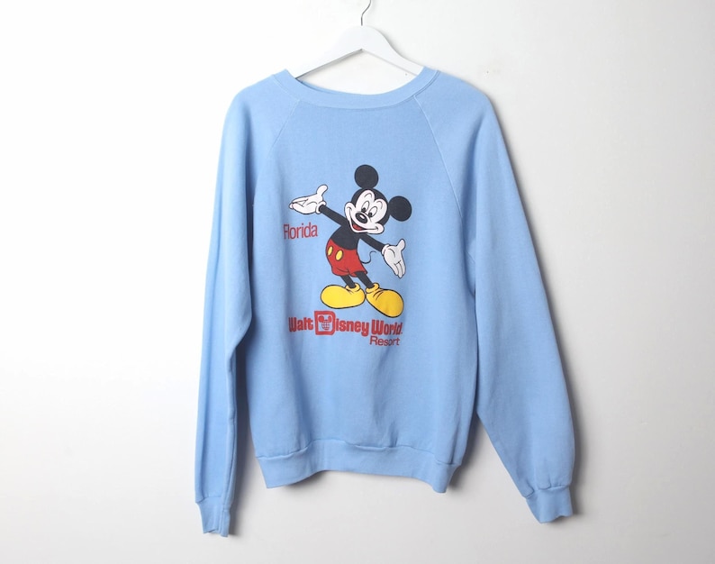 vintage BOXY blue MICKEY mouse crewneck sweatshirt 1980s Disney original FLORIDA vintage sweatshirt -- Size Large -- Free Shipping bild 1