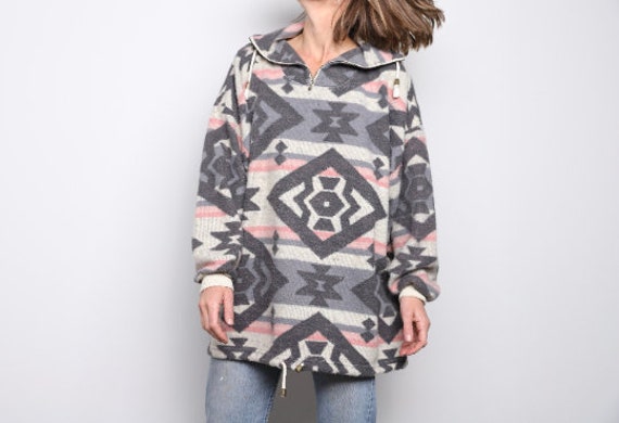 90s SLOUCHY Ikat Style SOUTHWEST Large FLEECE Sweater - Etsy Canada