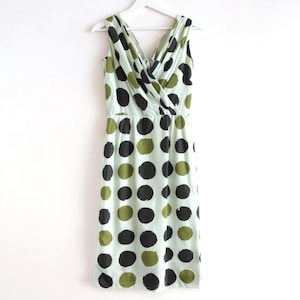 vintage 1950s midi SUMMER polka dot greens vintage dress - size medium -- free shipping U.S.A