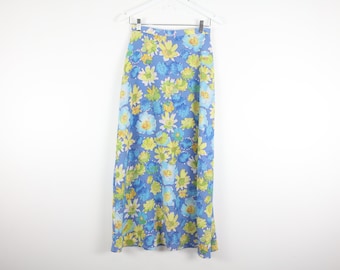 vintage 1990s y2k floral MAXI vintage lime/chartreuse & blue twin peaks maxi skirt -- size small