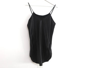 Vintage 90s y2k black SILKY halter top tank dress night gown ---size small