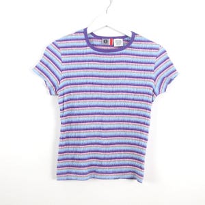 vintage 1990s does 60s MICRO striped women's fitted v-neck color block shirt top -- size small