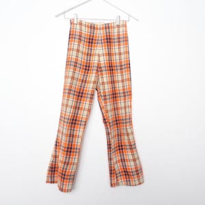 Vintage PLAID FLARE 60s 70s pants orange and blue plaid mid century flares women&#39;s pants - FREE shipping U.S.A