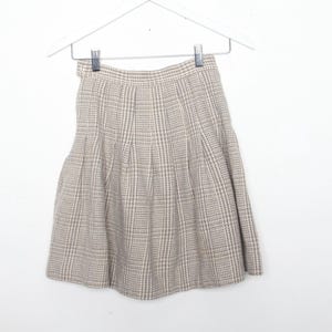 vintage WOOL drop waist MINI skirt plaid pattern wool spring vintage tan/gray women&#39;s skirt -- size Small petite