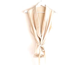 vintage 1990s deep cut billowy slouchy summer BLOUSE sleeveless tie waist shirt top -- size small/medium -- free shipping U.S.A