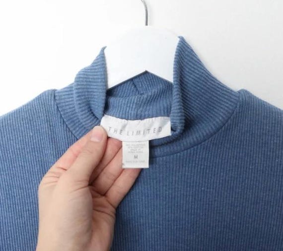 Vintage Turtleneck RIBBED Sky Blue MOCK Neck Late 90s Y2k