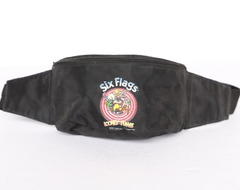 vintage 1980s COLOR BLOCK cotton FANNY pack market change bag Six Flags Looney Tunes nylon fanny pack bag -- adjustable waist